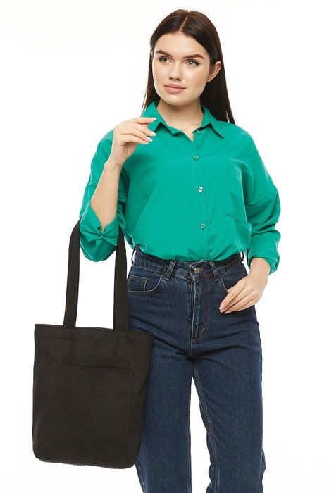 Zoozie Bags Bolso Tote 2116, Bolso de Mano de Gabardina 100% Negro con 2 Bolsillos Exteriores, 33 x 45 x 10 cm